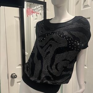 Guess Black and Silver Embellished Top